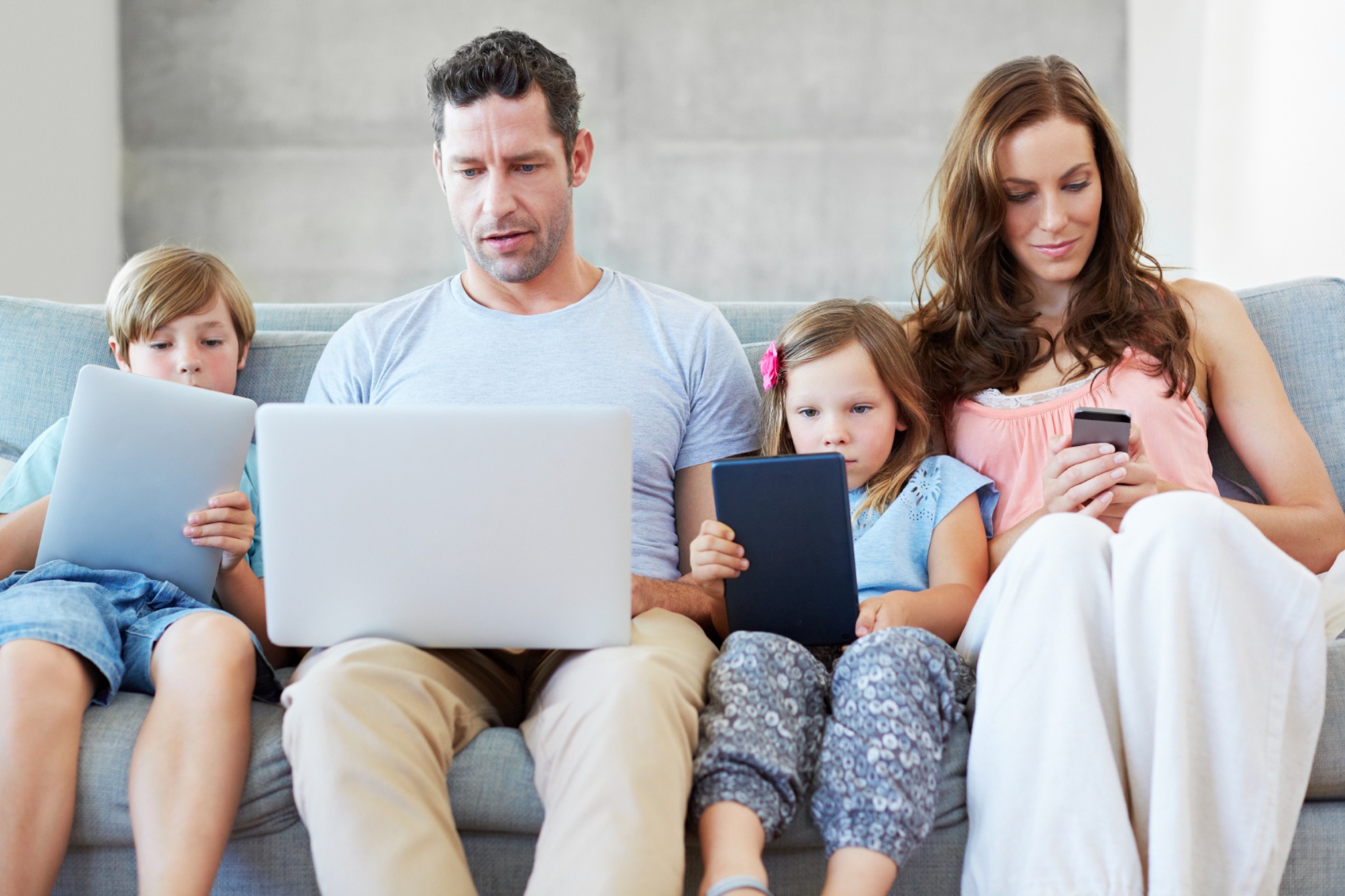 Family using connected devices